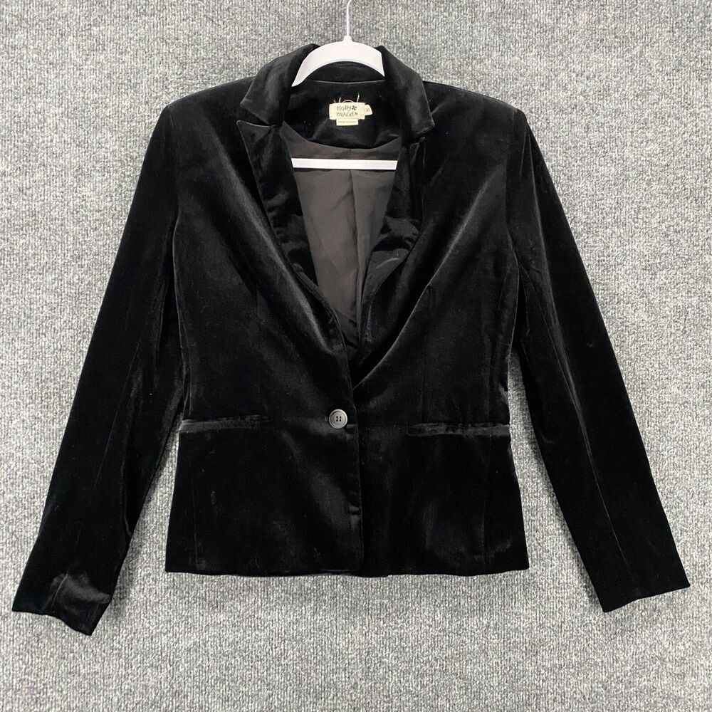 Molly Bracken Blazer‎ Jacket Womens XS Black Velvet Button Up Formal Evening